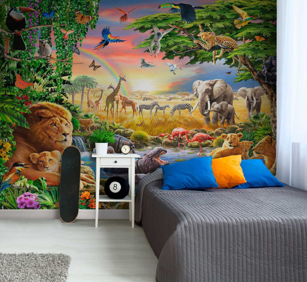 Group of animals in a river Group of animals in a river