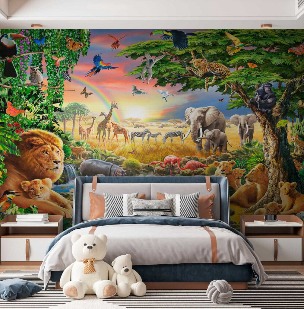 Group of animals in a river Group of animals in a river