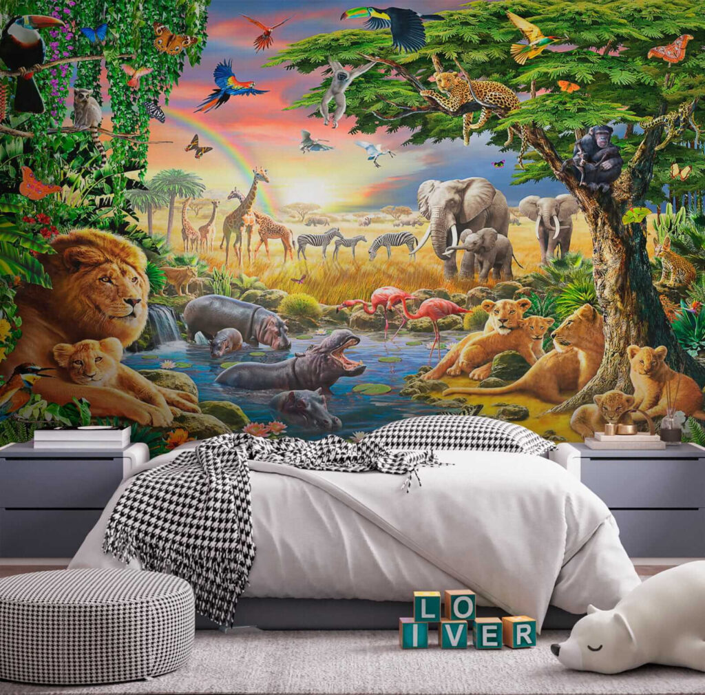 Group of animals in a river Group of animals in a river