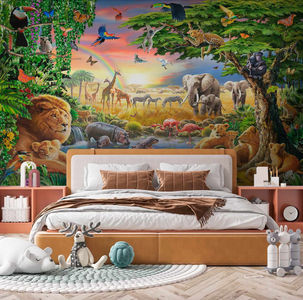 Group of animals in a river Group of animals in a river