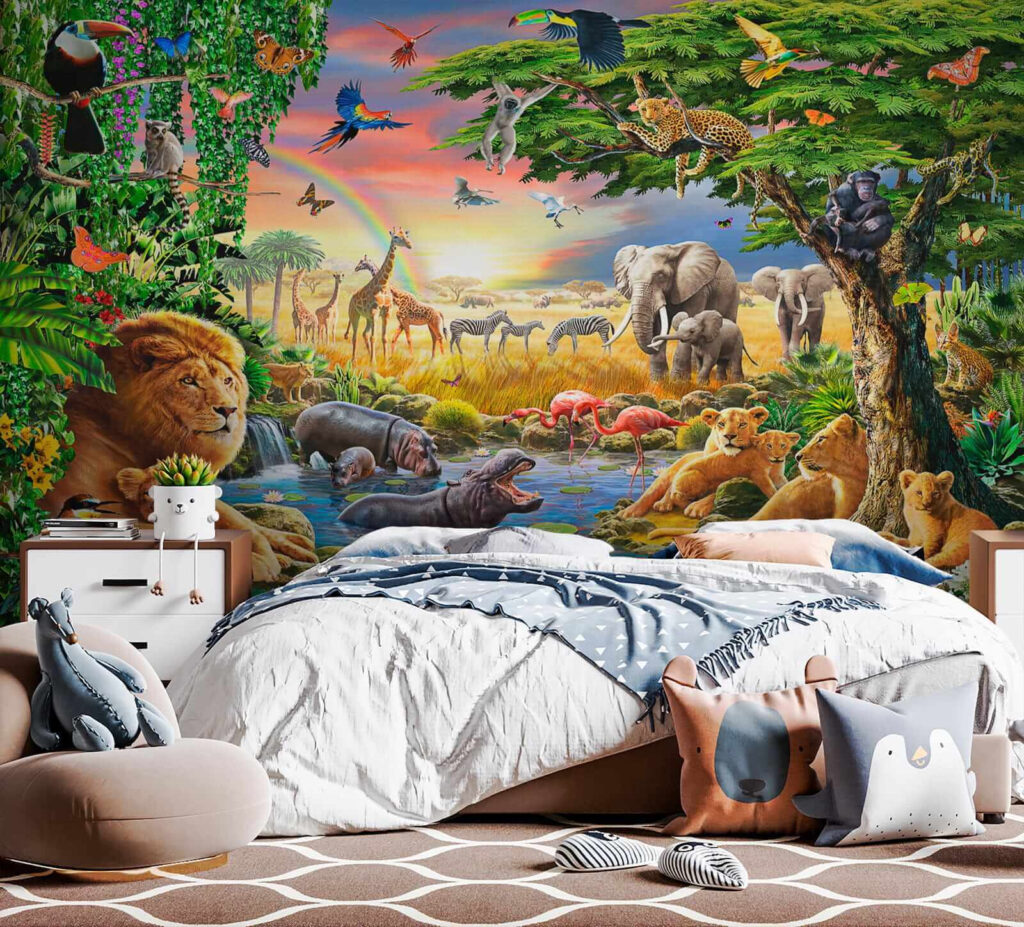 Group of animals in a river Group of animals in a river