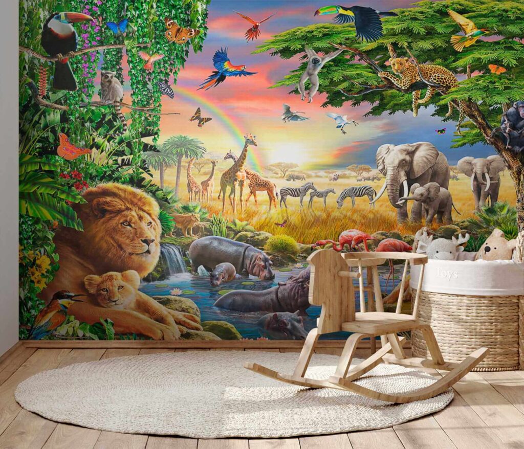 Group of animals in a river Group of animals in a river