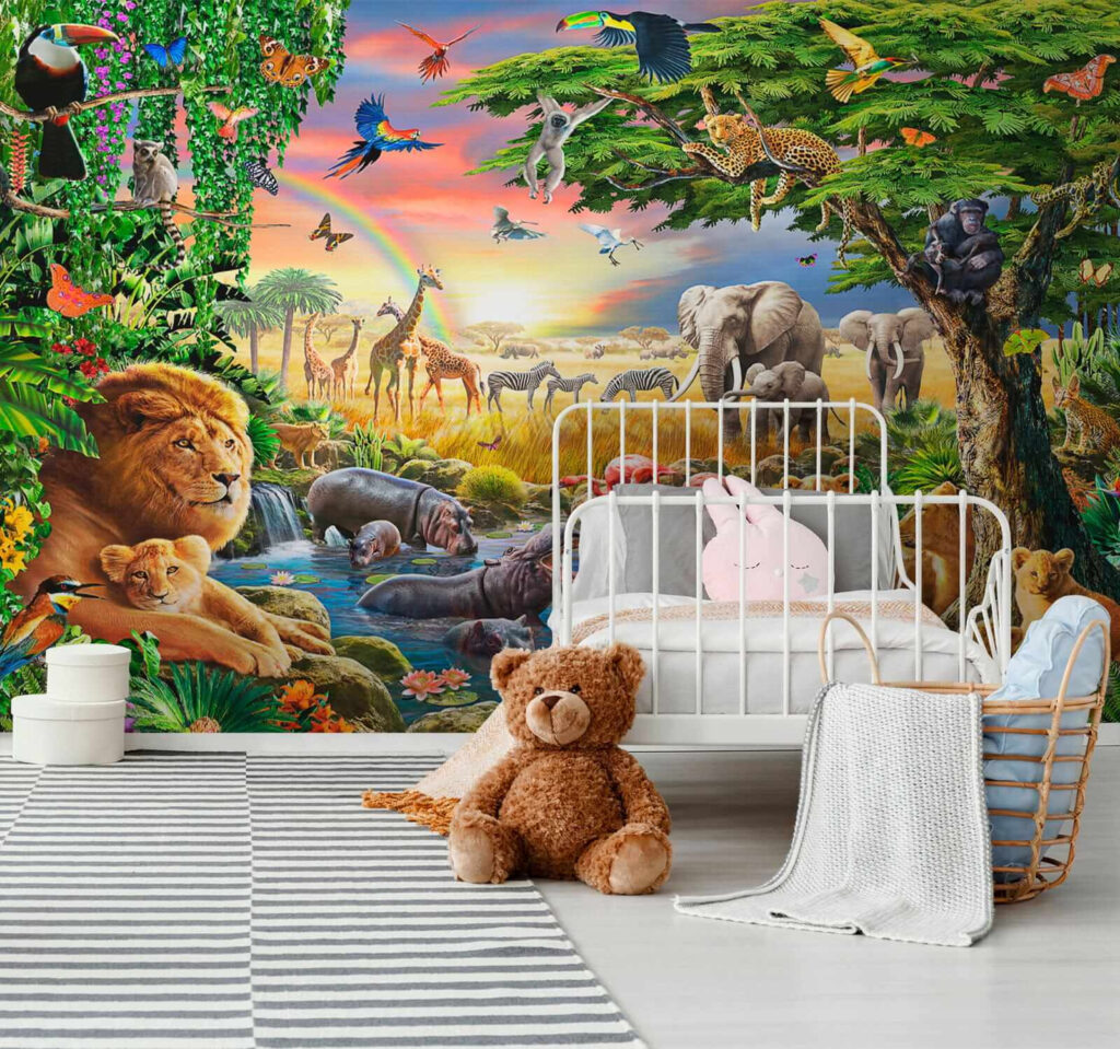 Group of animals in a river Group of animals in a river