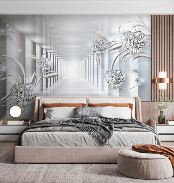 Witte hal met diamanten en bloemen Witte hal met diamanten en bloemen