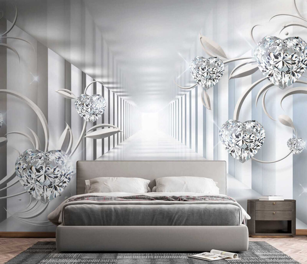 White hallway with diamonds and flowers White hallway with diamonds and flowers