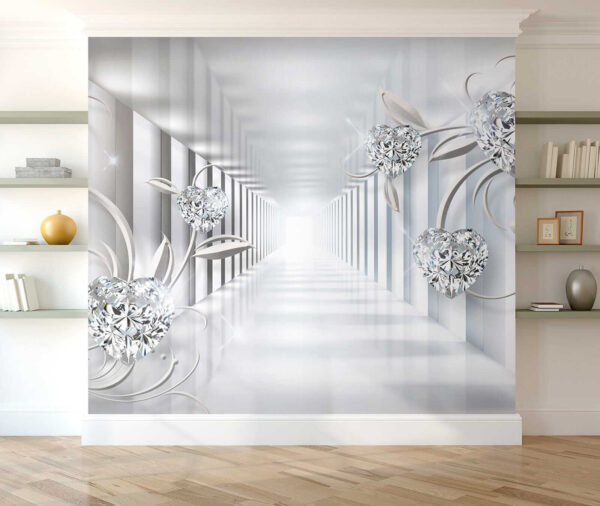 Witte hal met diamanten en bloemen Witte hal met diamanten en bloemen