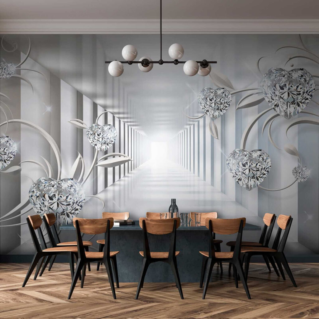 White hallway with diamonds and flowers White hallway with diamonds and flowers