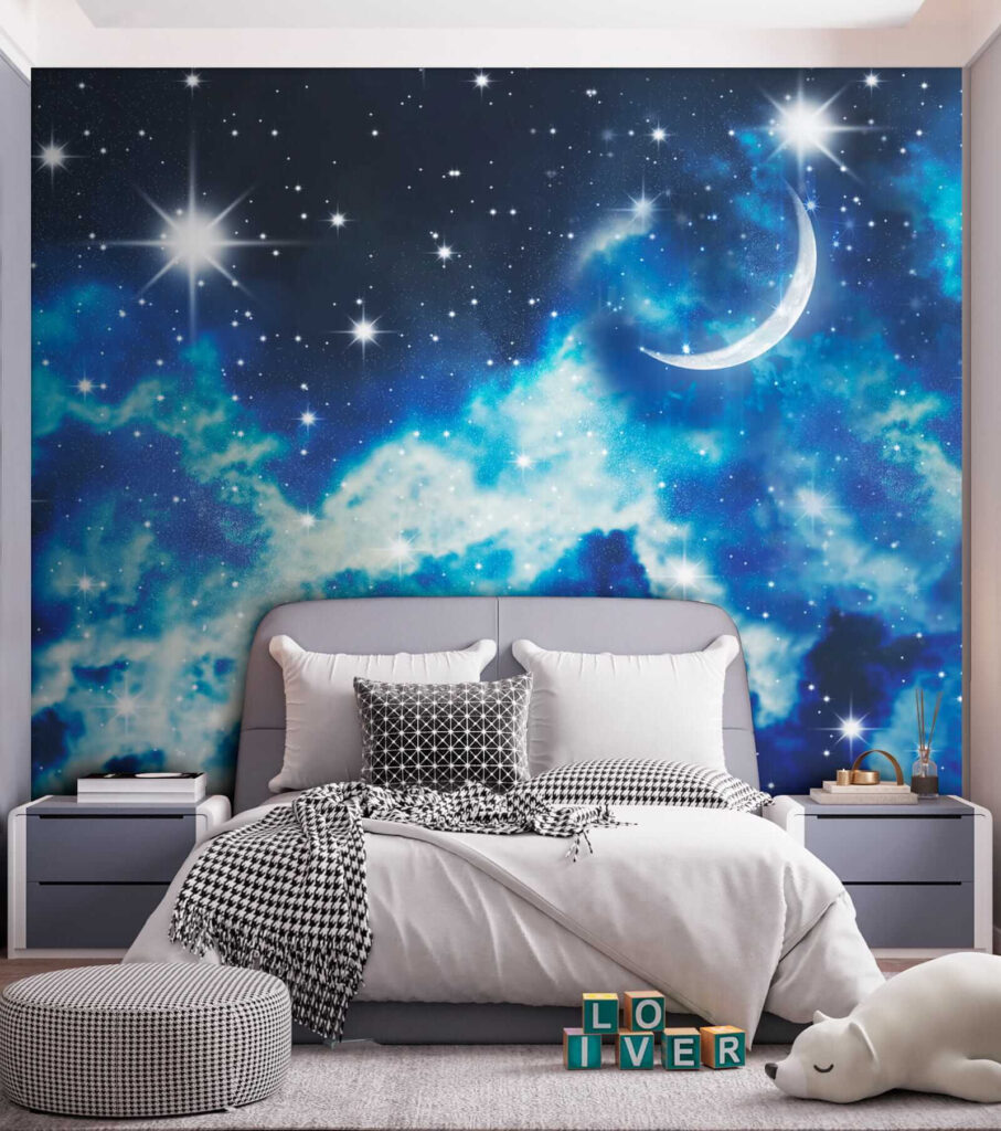 Moon and stars in the sky