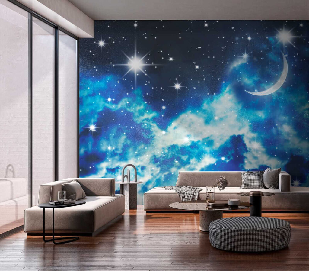 Moon and stars in the sky