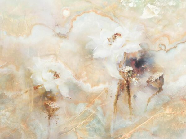 Schilderij van bloemen op een marmeren oppervlak Schilderij van bloemen op een marmeren oppervlak