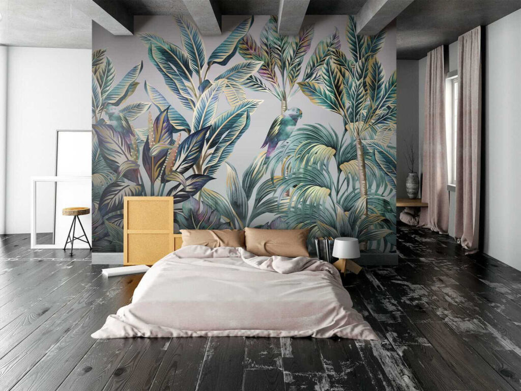 Tropical leaves with hidden birds Tropical leaves with hidden birds