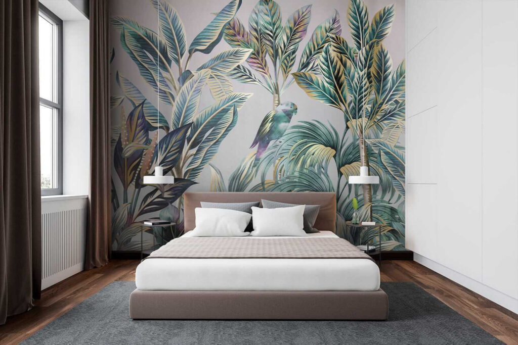 Tropical leaves with hidden birds Tropical leaves with hidden birds
