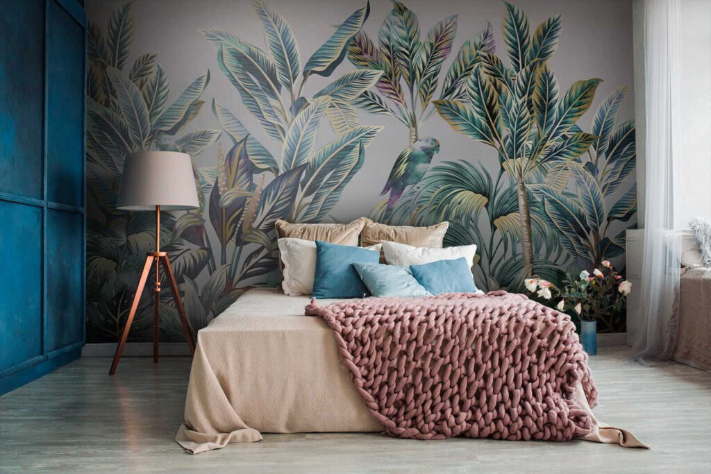 Tropical leaves with hidden birds Tropical leaves with hidden birds