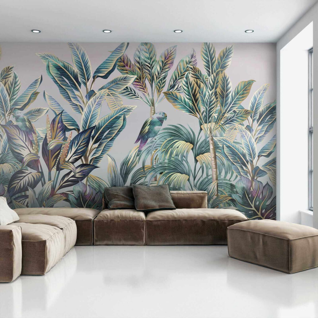 Tropical leaves with hidden birds Tropical leaves with hidden birds