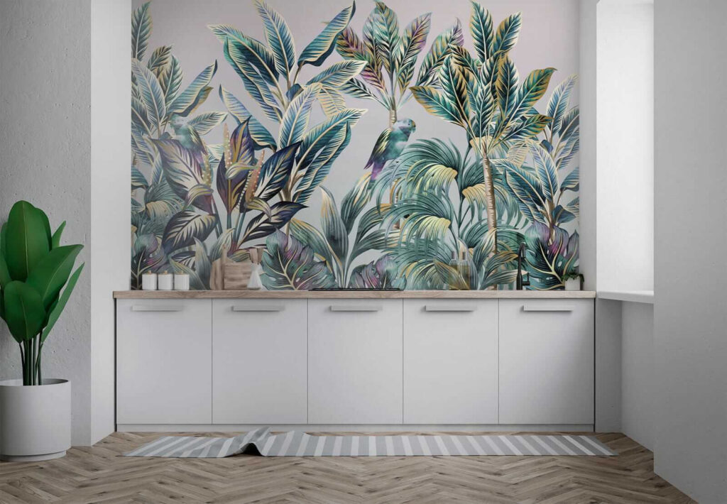 Tropical leaves with hidden birds Tropical leaves with hidden birds