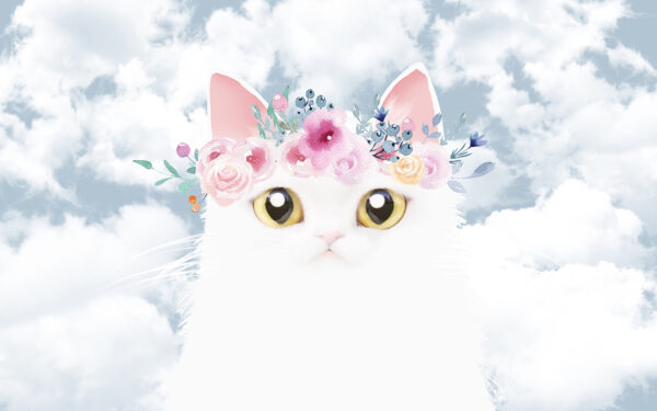 Kat met bloemen op zijn hoofd Kat met bloemen op zijn hoofd