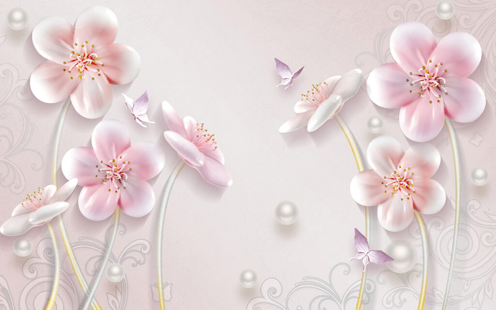Behang met bloemen en vlinders Behang met bloemen en vlinders