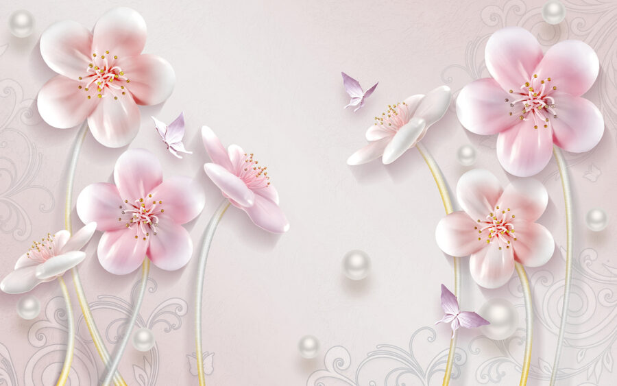 Fotobehang Behang met bloemen en vlinders - Afbeelding 3