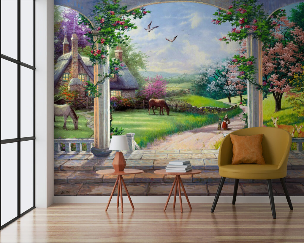 Schilderij van een landschap met een paard en een huis u09760pig3 1024x819 - Schilderij van een landschap met een paard en een huis - tegory