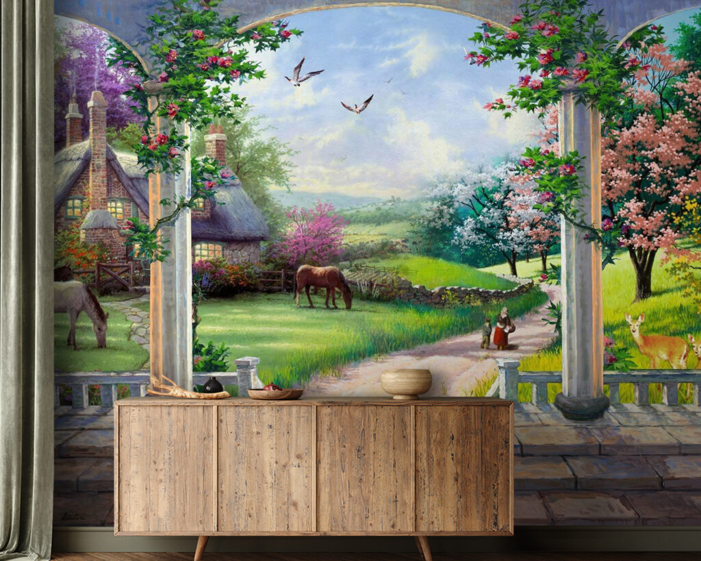 Schilderij van een landschap met een paard en een huis u09760pig21m 1024x819 - Schilderij van een landschap met een paard en een huis - tegory