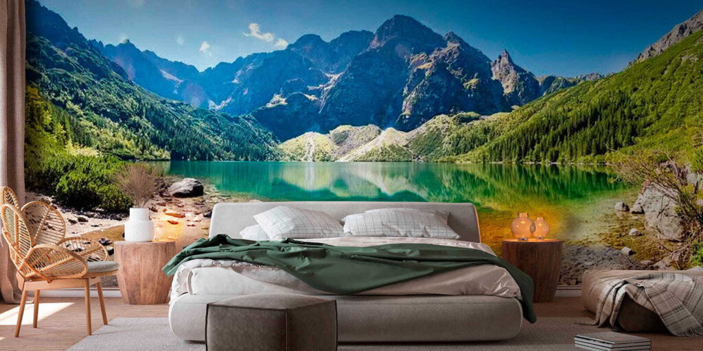 Lake with mountains in the background Lake with mountains in the background