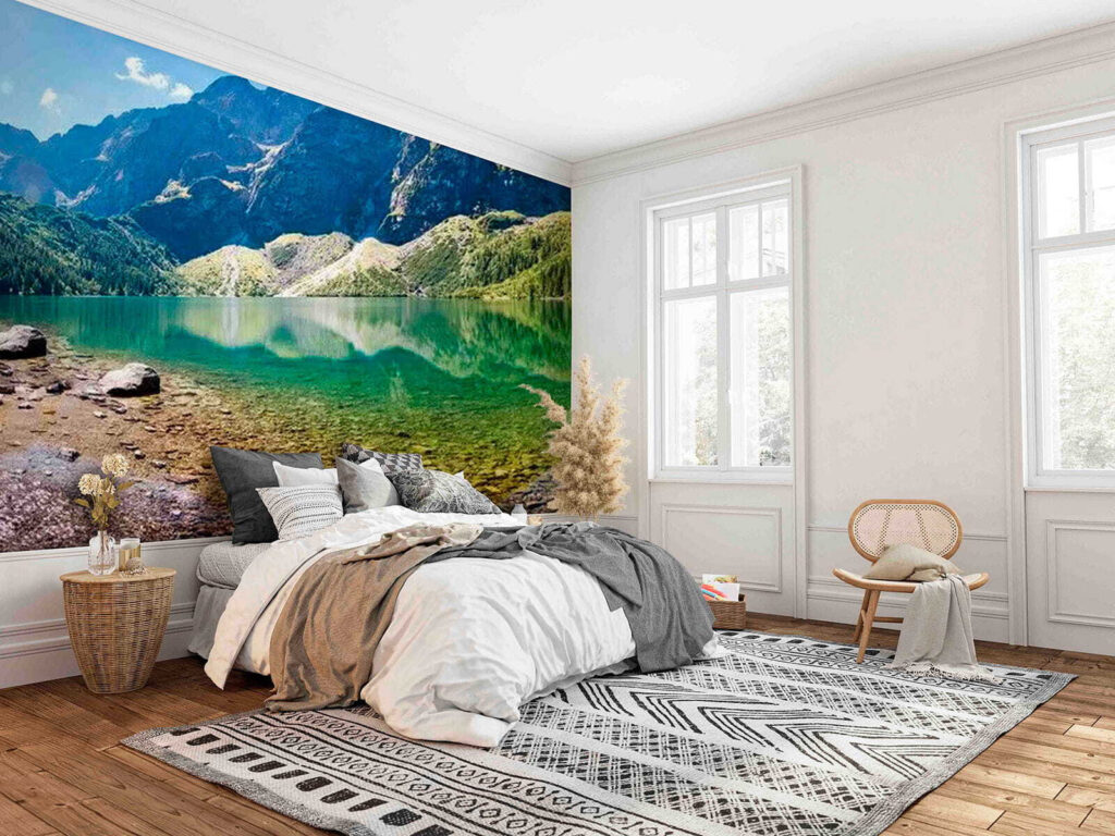 Lake with mountains in the background Lake with mountains in the background