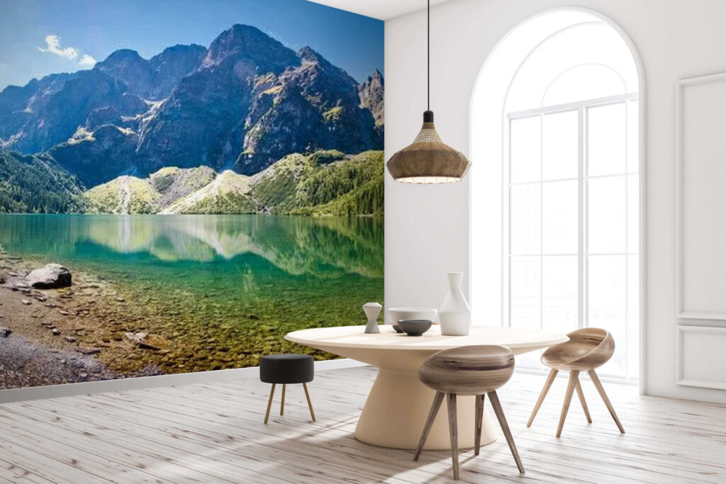 Lake with mountains in the background Lake with mountains in the background