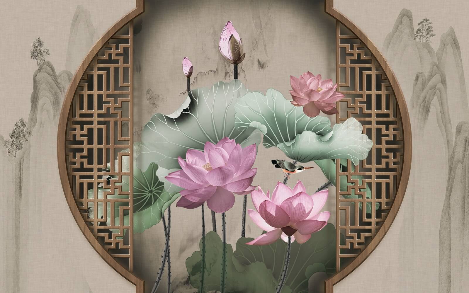 Behang met roze bloemen en bladeren u11741p - Behang met roze bloemen en bladeren - tegory