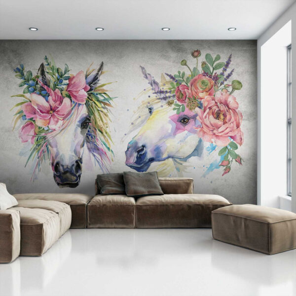 Paar paarden met bloemen op hun hoofd u14264pig2 600x600 - Paar paarden met bloemen op hun hoofd