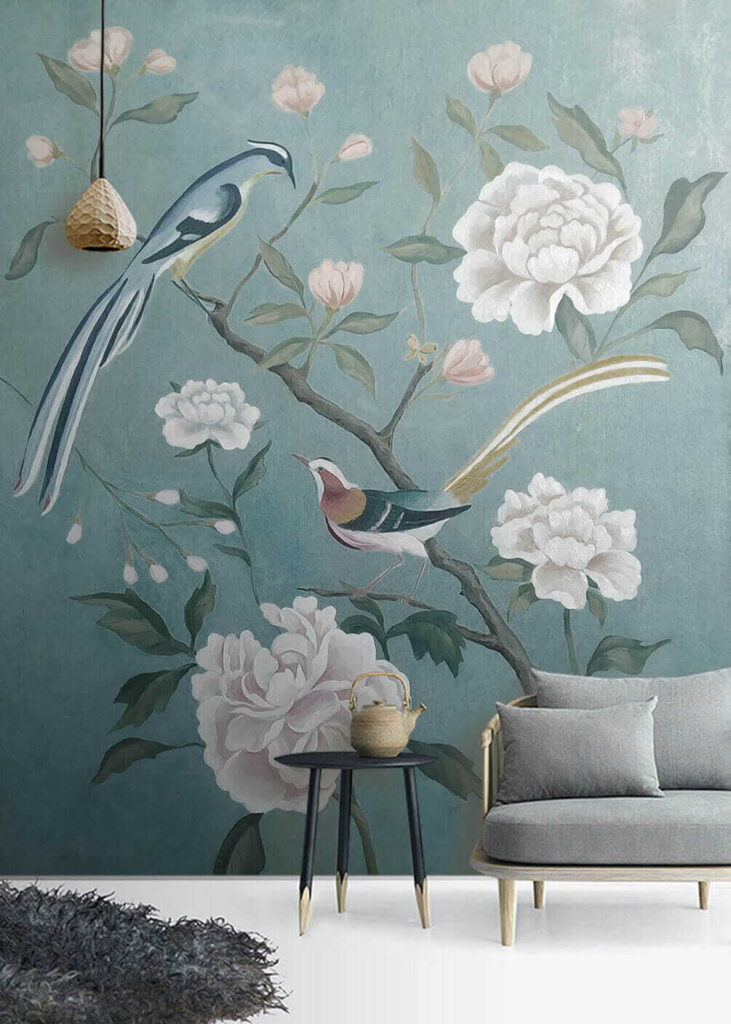 Schilderij van vogels op een tak met bloemen u14296pig1 731x1024 - Schilderij van vogels op een tak met bloemen - tegory