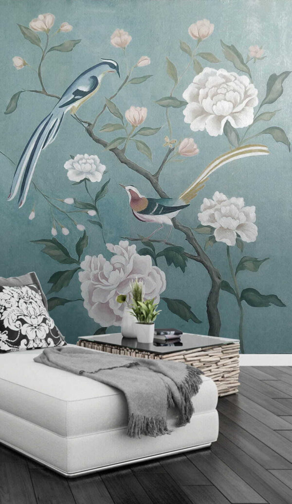 Schilderij van vogels op een tak met bloemen u14296pig2m 600x1034 - Schilderij van vogels op een tak met bloemen - tegory