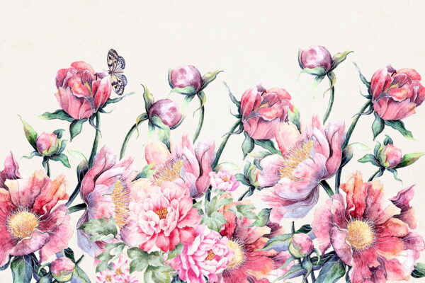Aquarel van bloemen en een vlinder Aquarel van bloemen en een vlinder