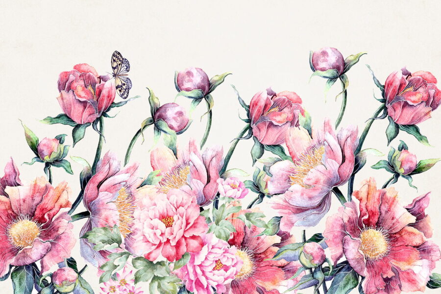 Aquarel van bloemen en een vlinder