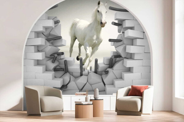 Paard rent door een muur Paard rent door een muur