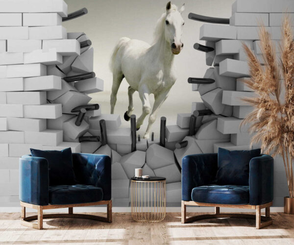 Paard rent door een muur Paard rent door een muur
