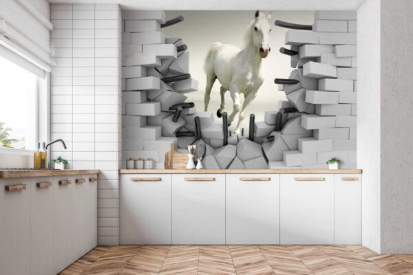 Paard rent door een muur Paard rent door een muur
