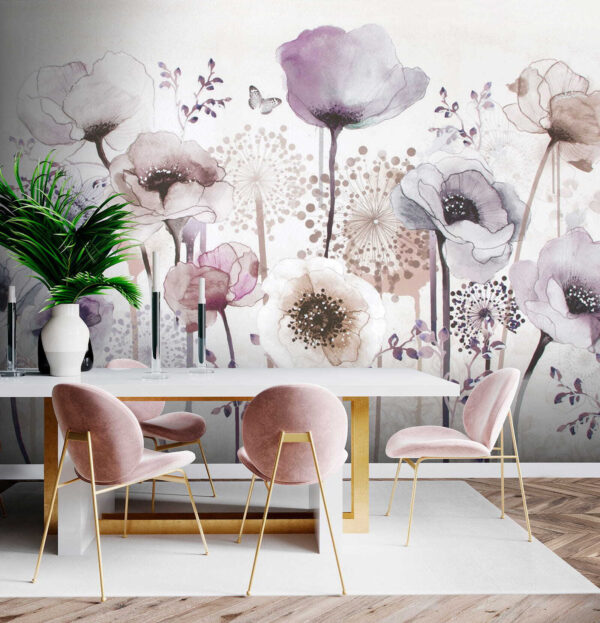 Schilderij van bloemen en vlinders Schilderij van bloemen en vlinders