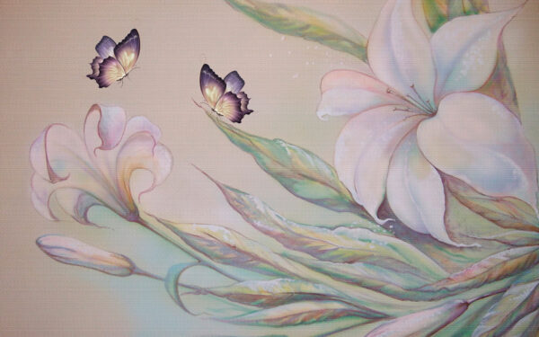 Schilderij van bloemen en vlinders Schilderij van bloemen en vlinders
