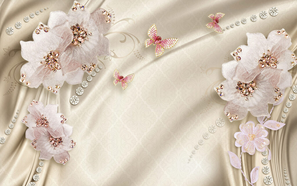 Behang met bloemen en vlinders Behang met bloemen en vlinders