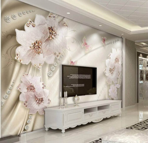 Behang met bloemen en vlinders Behang met bloemen en vlinders