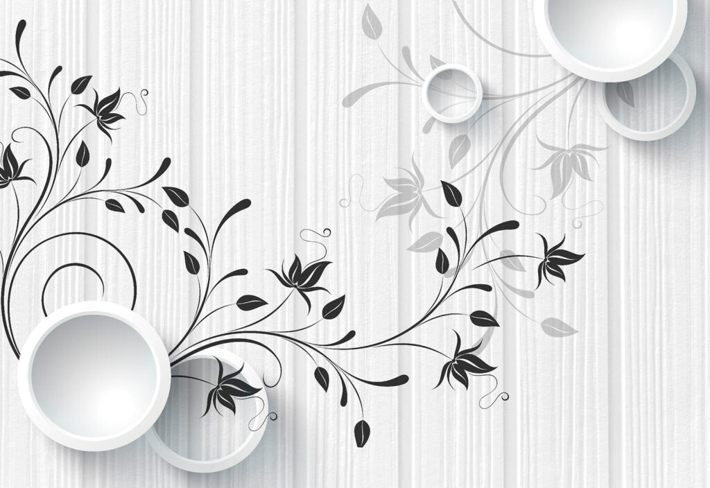 Witte muur met zwarte en witte bloemen Witte muur met zwarte en witte bloemen