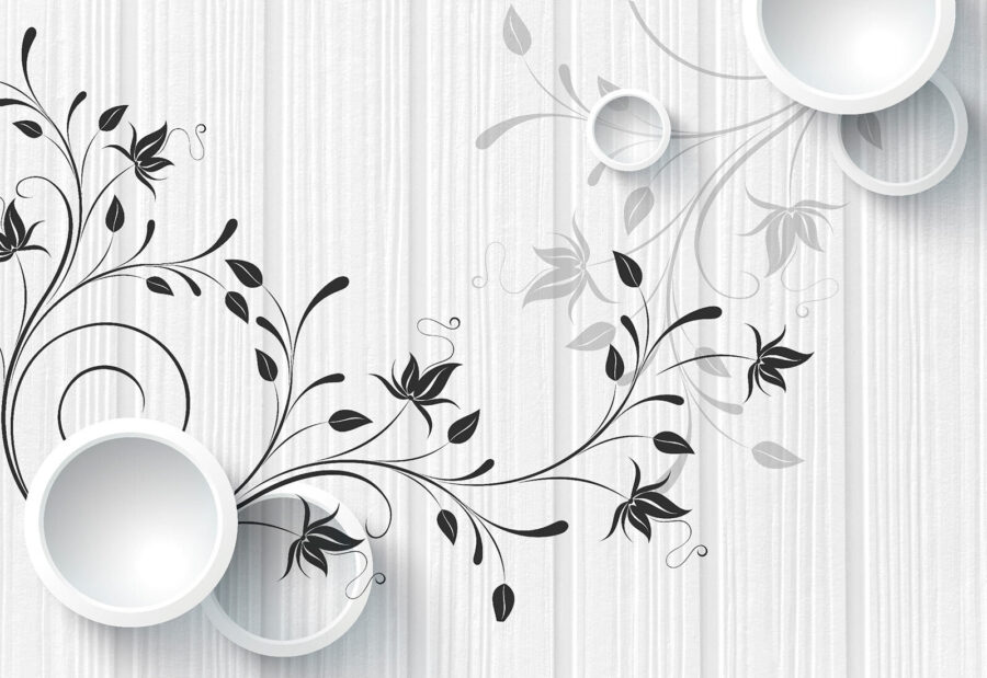 Witte muur met zwarte en witte bloemen