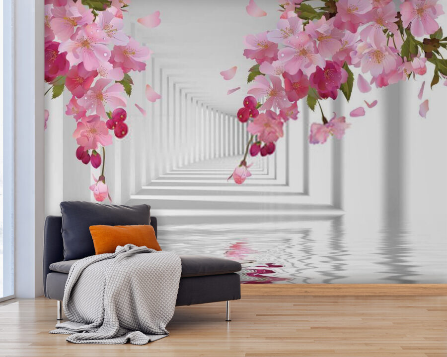 Roze bloemen op een tak