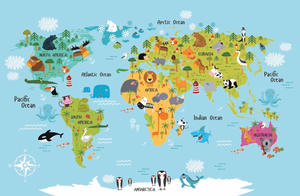 Wereldkaart met dieren Wereldkaart met dieren