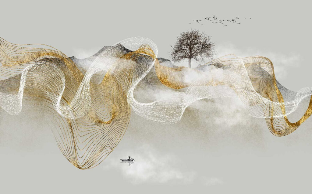 Schilderij van een boom en wolken Schilderij van een boom en wolken