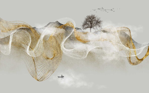 Schilderij van een boom en wolken Schilderij van een boom en wolken