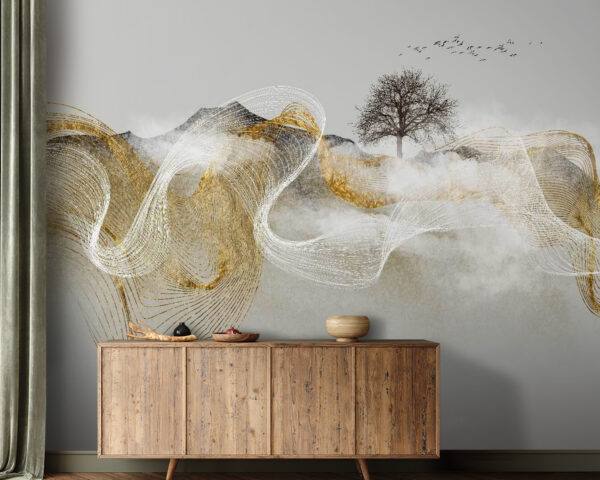 Schilderij van een boom en wolken Schilderij van een boom en wolken