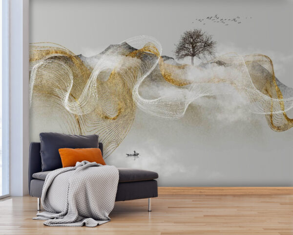 Schilderij van een boom en wolken Schilderij van een boom en wolken