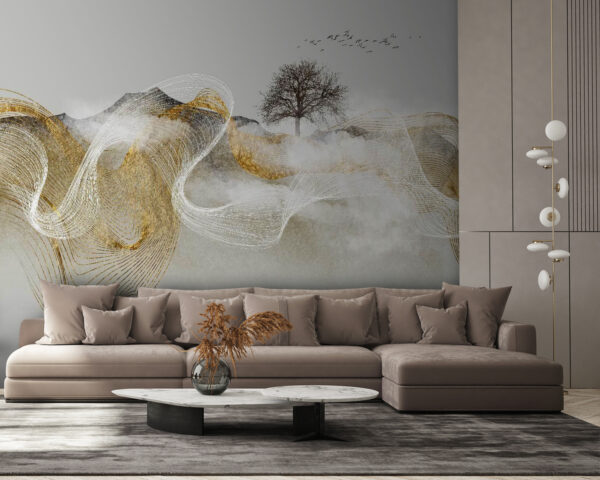 Schilderij van een boom en wolken Schilderij van een boom en wolken