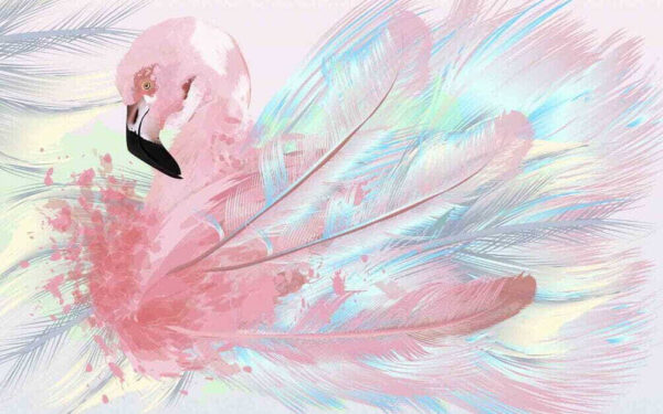 Roze flamingo met witte en blauwe veren Roze flamingo met witte en blauwe veren